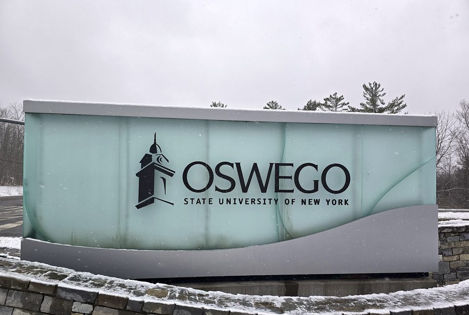 SUNY Oswego campus entrance sign during the field survey